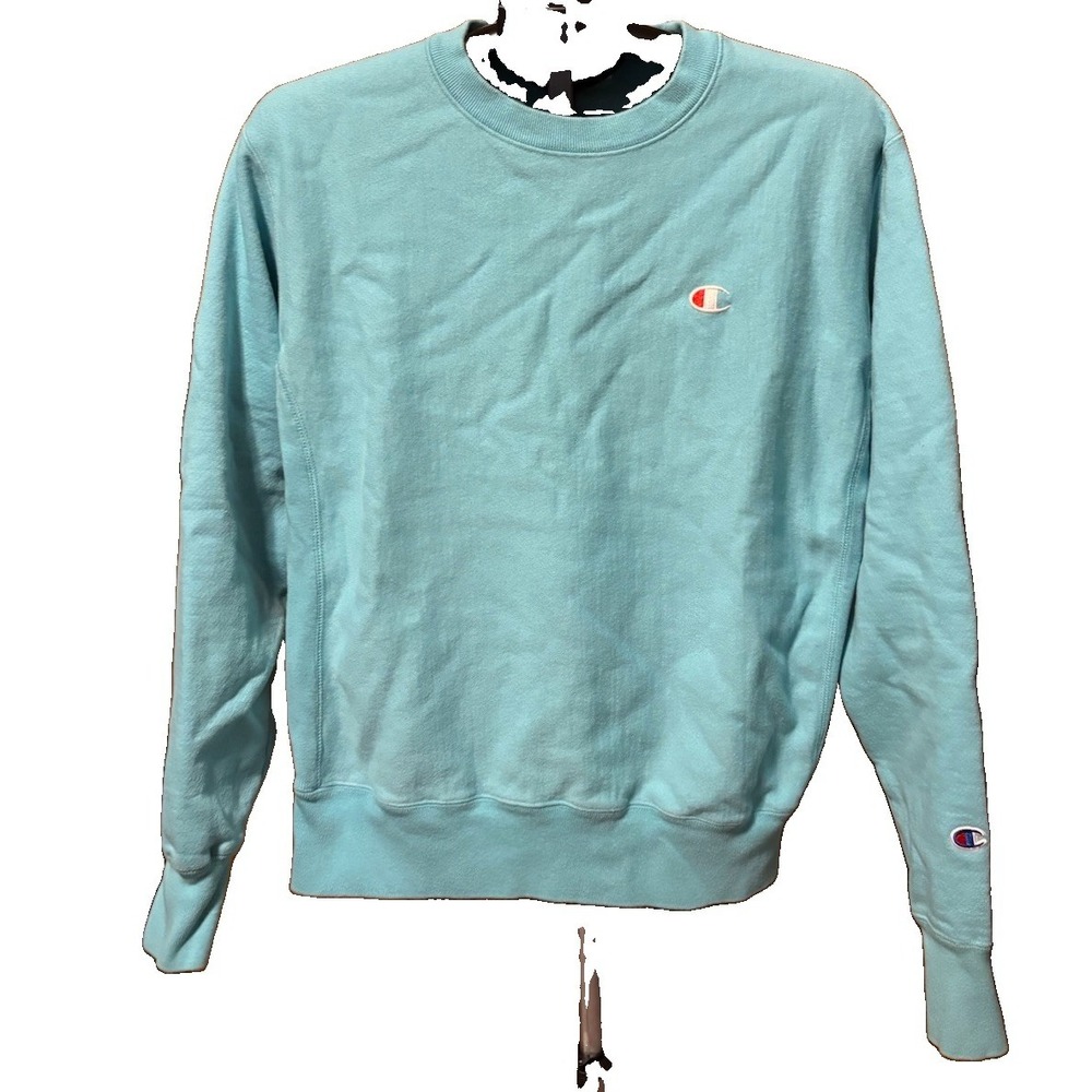 Womens M Turquoise CHAMPION Reverse Weave Sweatshirt Green Blue Aqua Stretch